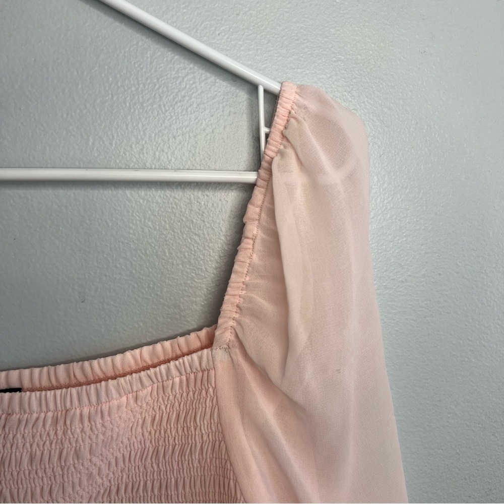 Halogen Womens Blouse Smocked Puff Chiffon Sleeve Pink Sz XL Flowy Contemporary - Picture 5 of 10